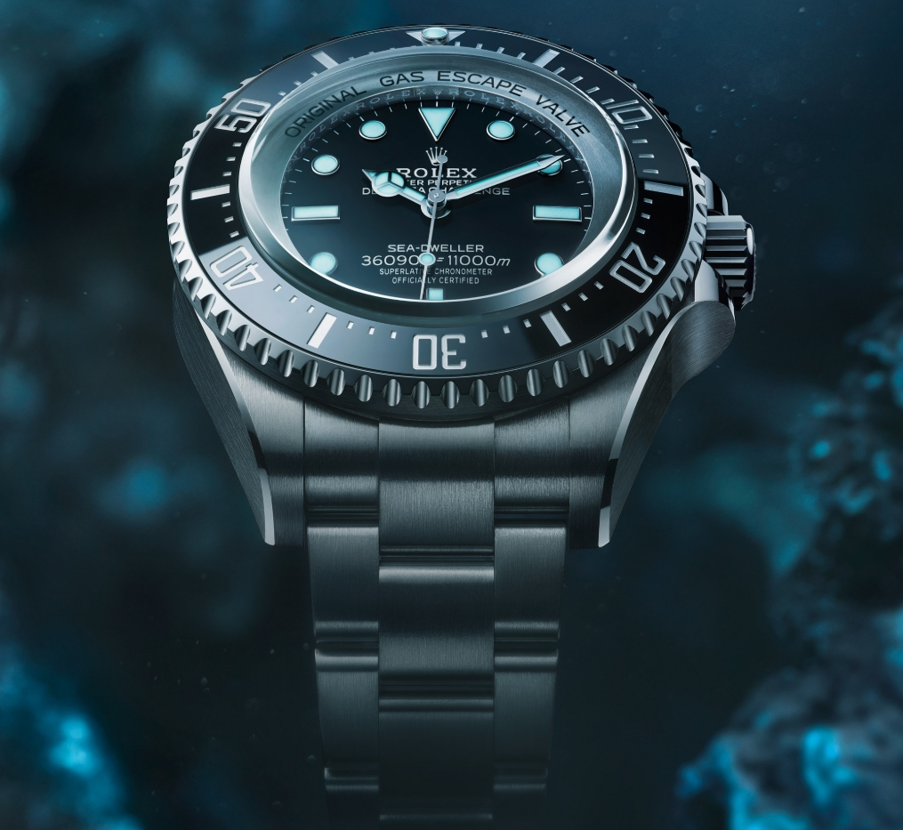 Replica Rolex Deepsea Challenge style watch with black dial and titanium bracelet